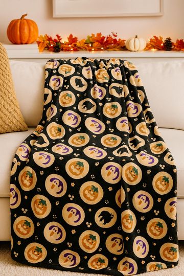 Discover Cute Halloween Sugar Cookie Velveteen Plush Blanket | Halloween Decor | Fall Decor | Pumpkin Season Gift | Cute Halloween Blanket