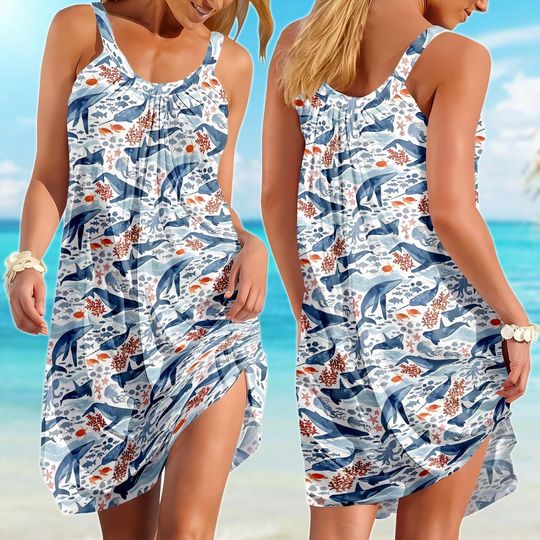 Ocean Animal Dress, Whale Shark Summer Dress, Octopus Sling Dress, Sea Life Lover Gift, Sea Animal Lover, Turtle Dress For Her