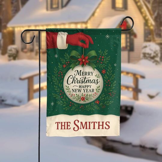 Personalized Christmas Garden Flag, Custom Holiday Yard Decoration, Merry Christmas Outdoor Sign, Winter Welcome Flag