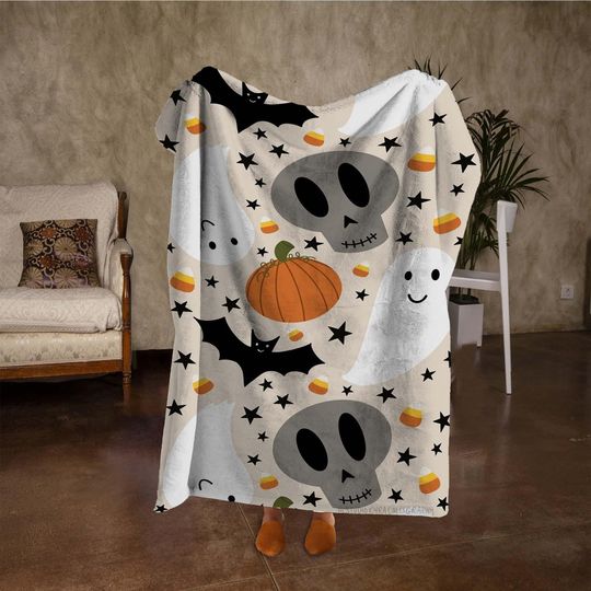 Discover Custom Name Skull Fleece Blanket Halloween Fall Home Decor