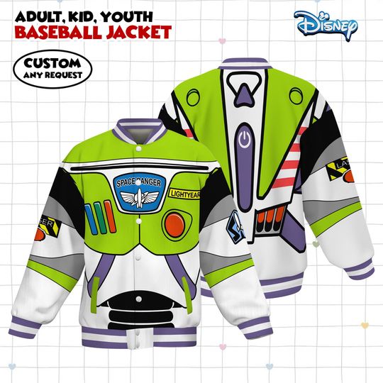 Buzz Lightyear Costume Kids and Youth Baseball Jacket, Kid Youth Aldult Unisex Varsity Baseball Jacket