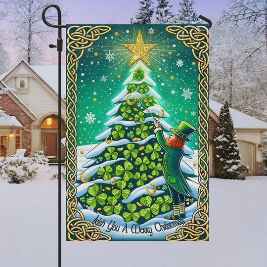 Discover Wish You A Merry Christmas Garden Flag, Irish Christmas Leprechaun Clover Tree Yard Banner, Double Sided Celtic Holiday Outdoor Decor