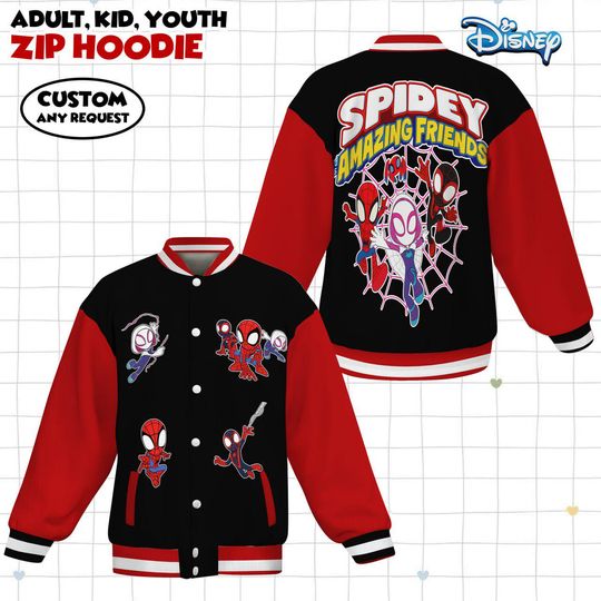 Spidey And His Amazing Friends Varsity Jacket, Kids Varsity Jacket, Spiderman Baseball Jacket, Birthday Boy Gift, Spidey Shirt