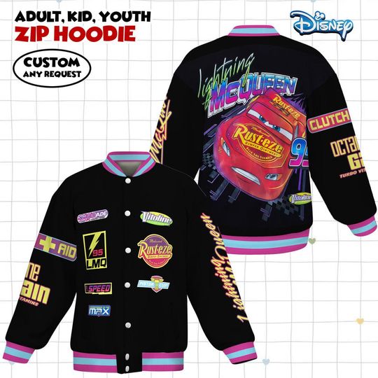 Discover Personalized Disney Cars Lightning McQueen Kids and Youth Baseball Varsity Jacket, Adult Varsity Baseball Jacket, Disneyland Winter Trip