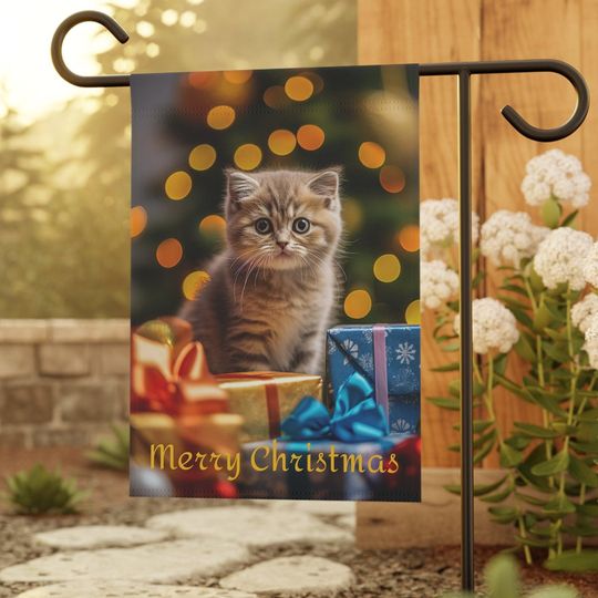 Discover Scottish Fold Kitten Christmas Garden & House Banner, Winter Garden Flag, Scottish Fold Cat Lover Gift, Scottish Fold Owner Gift