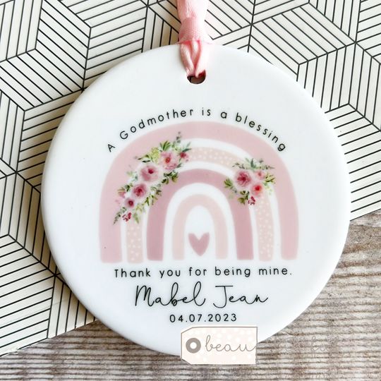 Discover Personalised Christening Baptism Thank you gift Godmother Godfather Godparents Guideparent Godchild ceramic or acrylic Ornament Keepsake