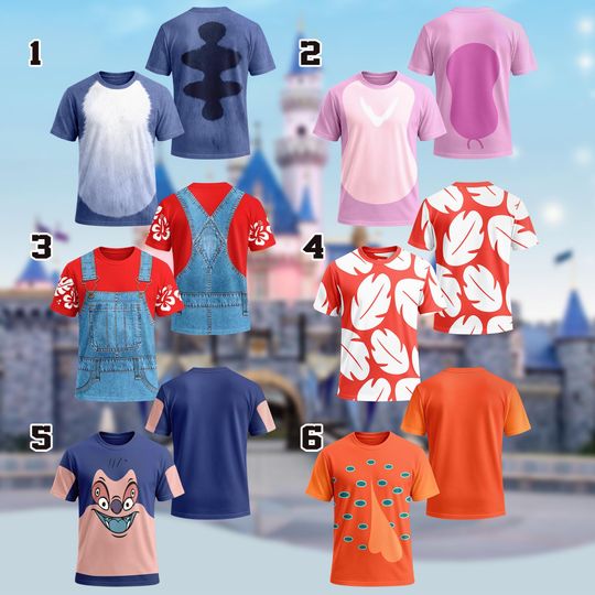Discover Disney Stitch Angel Lilo Pudge Costume T-Shirt, Lilo & Stitch Cosplay Costume Shirt