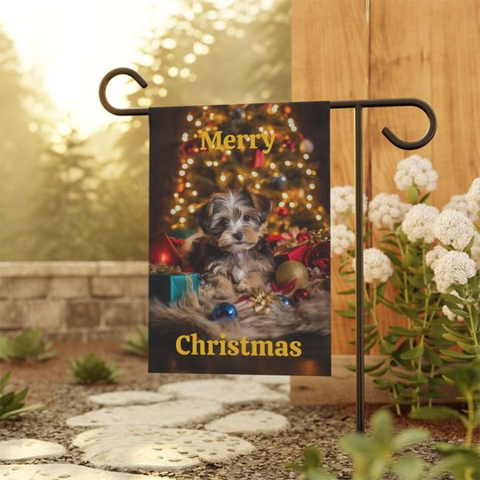 Morkie Puppy Christmas Garden & House Banner, Morkie Garden Flag, Morkie Lover Gift, Morkie Owner Gift