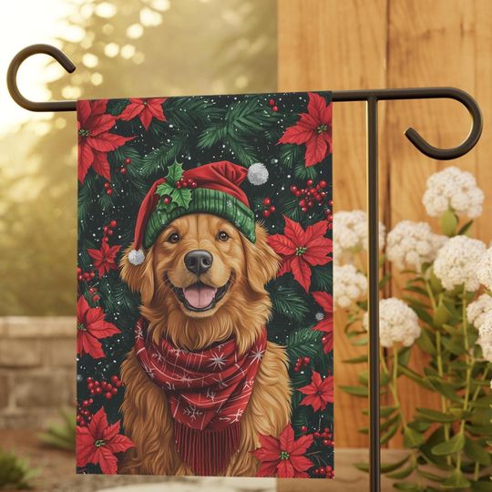 Discover Golden Retriever Christmas Garden Flag, Golden Winter Garden Flag Gift, Cute Christmas Gift, Golden Banner, Cute Dog Gift