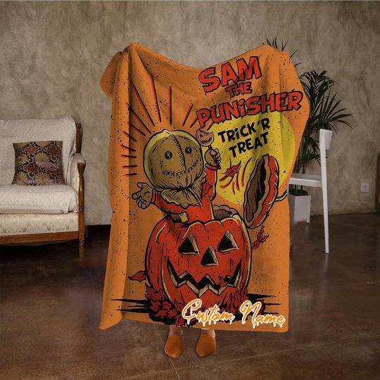 Discover Custom Name Pumpkin Blanket, Retro Halloween Throw Blanket, Personalized Orange Blanket, Vintage Halloween Decor, Unique Gifts.