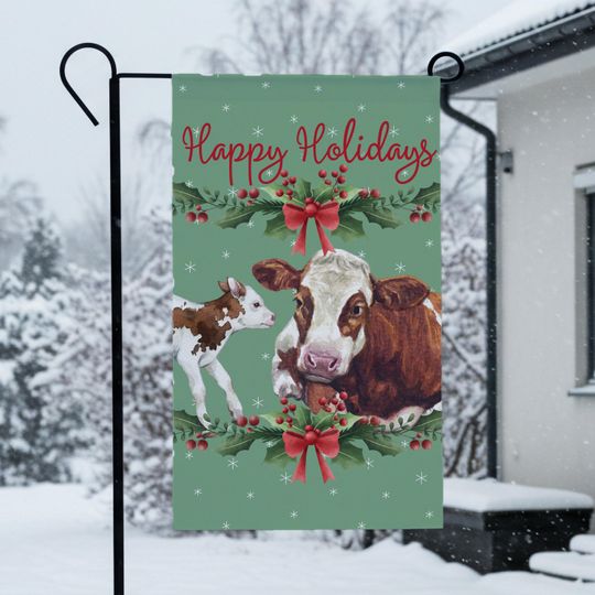 Discover Rustic Merry Christmas Garden Flag, Holiday Cows Yard Flag, Christmas Country Welcome Flag, Outdoor Christmas Farm Yard Decor Banner