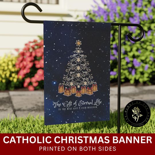 Discover Christmas, Our Savior is Born, The Gift of Eternal Life in Jesus Christ, Nativity, Holy Family, House and Garden Flag - Home Banner / Flag