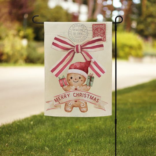 Discover Vintage Junk Journal Style Gingerbread Man Merry Christmas Garden Flag