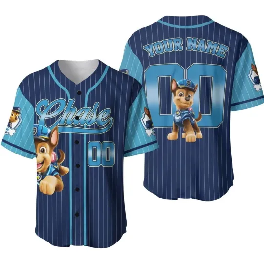 Personalized Paw Patrol Chase Baseball Jersey, Custom Family Patrol Jersey