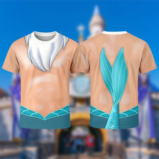 Discover Disney King Triton Costume Cosplay 3D T-Shirt, The Little Mermaid Dad Costume Shirt, King Triton Men Tee, Ocean Dad Halloween Family Shirt