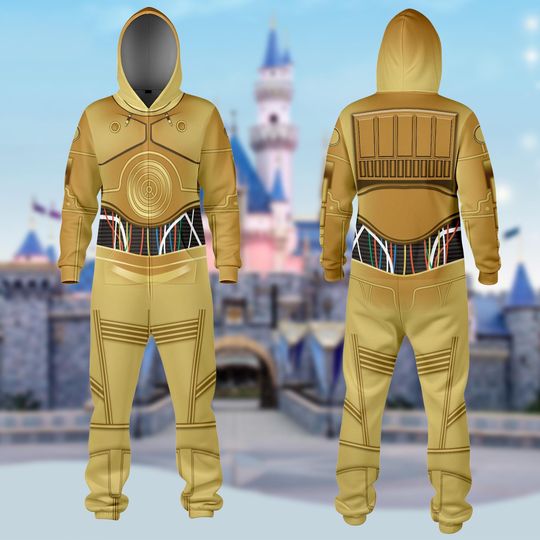 Disney C3-PO Cosplay Costume Jumpsuit, Star Wars C3PO Jumpsuit, Tracksuit 3D All Over Printed Suit, Starwars Halloween Group Matching Outfit