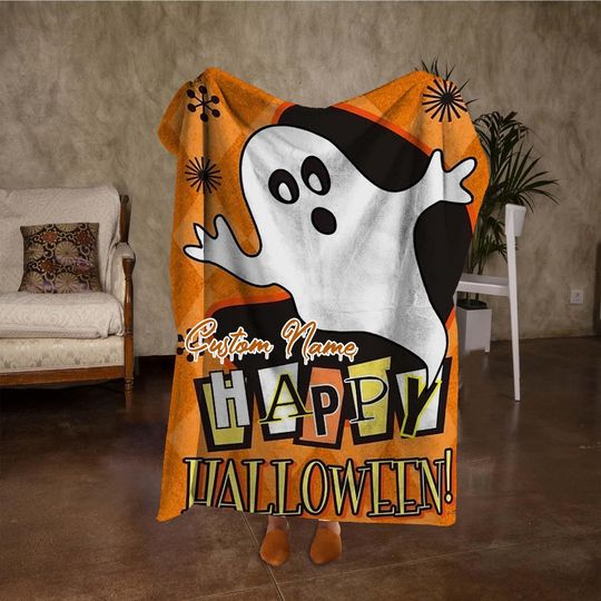 Discover Custom Name Blanket, Personalized Funny Ghost Halloween Blanket, Halloween Fall Home Decor, Halloween Gifts, Happy Halloween.