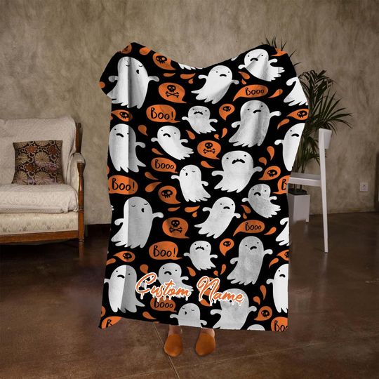 Discover Custom Name Halloween Ghost Blanket, Vintage Skull Halloween Blanket, Personalized Fall Decor, Halloween Home Decor, Halloween Gifts.