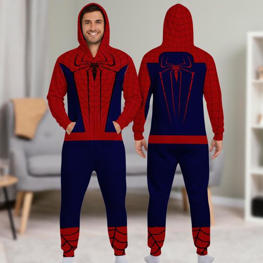 Spider Man Halloween Jumpsuit, Spiderman Superhero Halloween Pajamas Costume For Family Group Hoodie, Superhero Clothing Men Gift