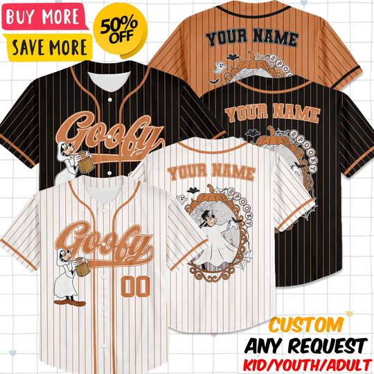 Discover Custom Disney Spooky Goofy Ghost Halloween Collection Simple Baseball, Personalized Baseball Team Jersey, Birthday Gift for Fans Family