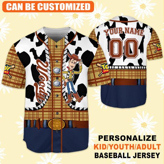 Discover Custom Toy Story Sheriff Woody Baseball Jersey, Woody Outfit Baseball Jersey, Toy Story Jersey,Kids Youth Adult Disney Baseball Jersey