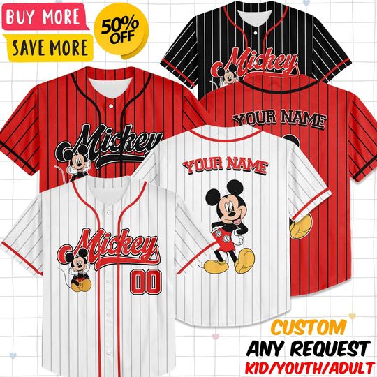 Discover Personalize Disney Mickey Mouse Cute Striped Black, Custom Disneyland Jersey, Baseball Team, Mickey Mouse Birthday, Gift for Disney Fans