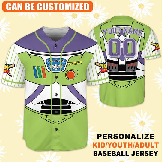 Discover Custom Disney Toy Story Buzz Lightyear Green Baseball Jersey, Buzz Lightyear Jersey Disney Baseball Team Outfit Toy Story Gift