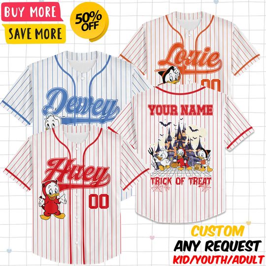 Discover Custom Huey Dewey Louie Halloween Baseball Jersey, Custom Name Kid Adult Baseball Jersey Outfit, Gift for Spider Fan, SpiderMan Birthday