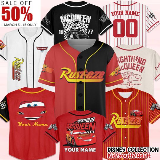 Discover Custom Cars Lightning Mcqueen Baseball Jersey Team Jersey Collection, Custom Number Shirt, Cars Cartoon Gift, Animation Jersey Shirt