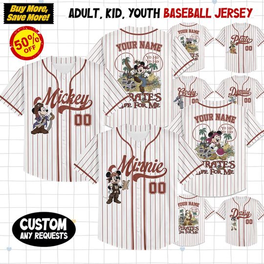 Discover Custom Disney Pirates of Caribbean Baseball Jersey, Custom Name Disney Game Day Kid Adult Jersey, Gift For Baseball Fan Disney Matching