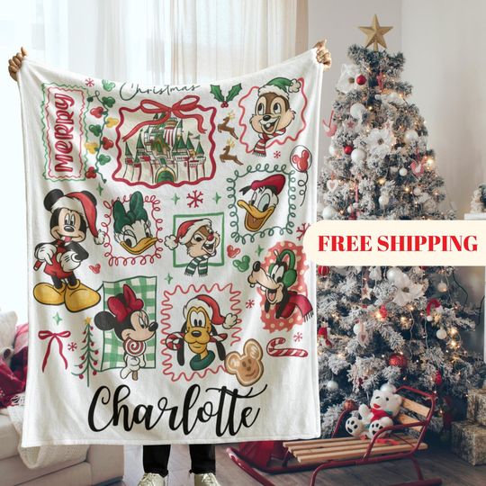 Discover Mickey Mouse Christmas Blanket, Christmas Gift, Customizable Blanket, Disney Christmas Blanket, Minnie Christmas Blanket, Stamp Blanket
