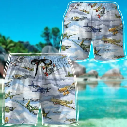 Discover 3D Planes Warbirds WW2 Fighters Planes Custom Men Shorts