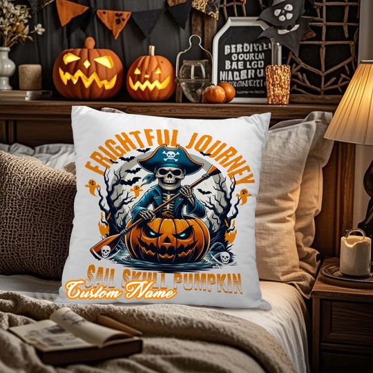 Discover Personalized Halloween Throw Pillow Cover, Frightful Journey, Custom Pillowcases for Sofa & Bedroom, Halloween Pillow Gift, Home Decor.