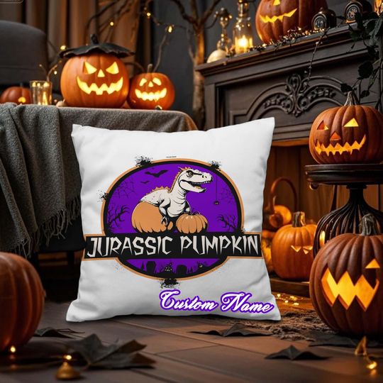 Discover Personalized Halloween Throw Pillow Cover, Jurassic Pumpkin, Custom Pillowcases for Sofa & Bedroom, Halloween Pillow Gift, Home Decor.