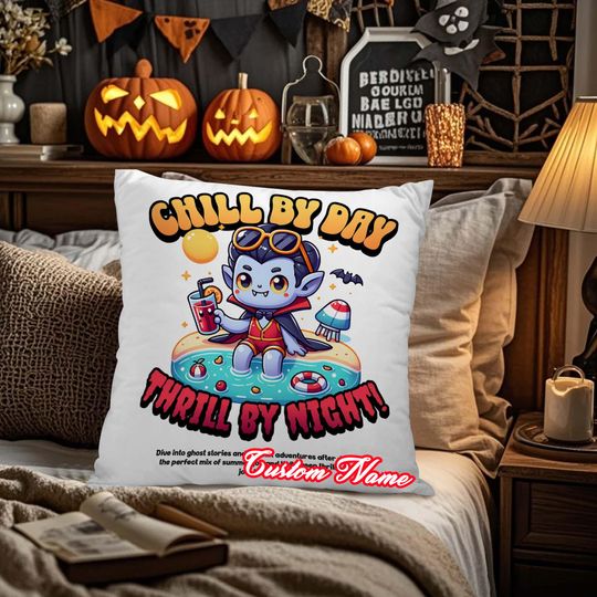 Discover Personalized Halloween Throw Pillow Cover, Chill By Day, Custom Pillowcases for Sofa & Bedroom, Halloween Pillow Gift, Home Decor.