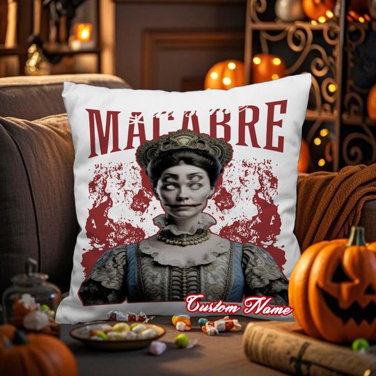 Discover Personalized Halloween Throw Pillow Cover, Spooky Macabre, Custom Pillowcases for Sofa & Bedroom, Halloween Pillow Gift, Home Decor.