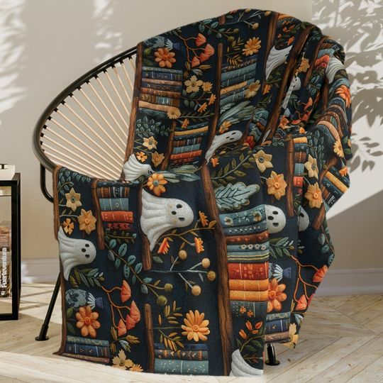 Discover Personalized Ghost Bookshelves Blanket: Cozy Autumn Decor