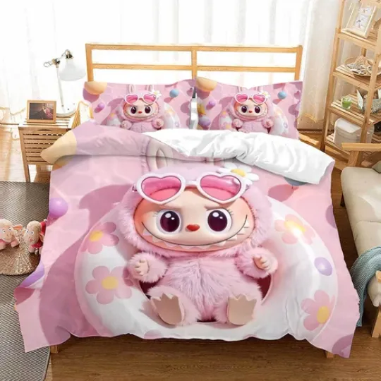 Discover Kids Girl Labu@@bus 3D Duvet Cover Pastel Kitten Bedding Set