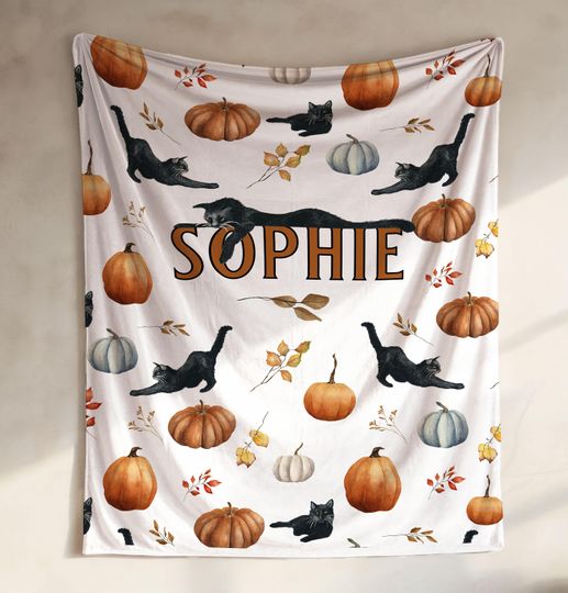 Discover Fall Halloween Throw Blanket Pumpkin Halloween Blanket Black Cat Blanket Fall Seasonal Decor Blanket Halloween Personalized Gift Cat Owner