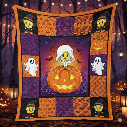 Discover Tweety Bird Halloween Quilt Blanket, Cute Cartoon Fall Blanket, Spooky Tweety Throw,Halloween Home Decor,Cozy Autumn Bedspread,Gift for Fans