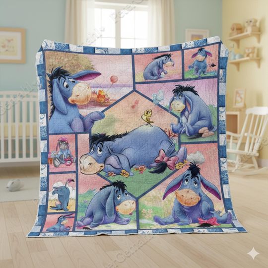 Discover Eeyore and Pooh Vintage Quilt Blanket, Classic Hundred Acre Friends Throw, Cozy Cartoon Bedding Quilt, Soft Bedspread, Gift for Pooh Lovers