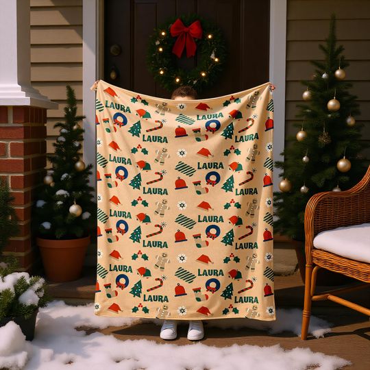 Discover Custom Christmas Name Blanket | Personalized Holiday Flannel Throw for Sofa Bed