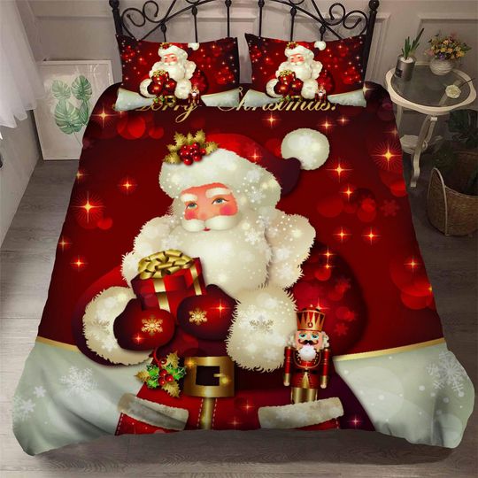 Discover 3D Christmas Duvet Cover Set with Santa Claus and Star Design, Red Bedding for Twin Size