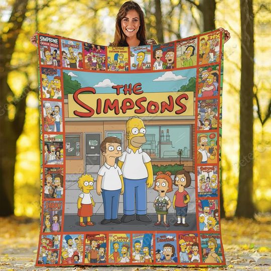 Discover The Simpsons Family Quilt Blanket, Cartoon Bedding Throw, Personalized Custom Blanket,Cozy Simpsons Quilt, Gift for Fans, Home Decor Blanket