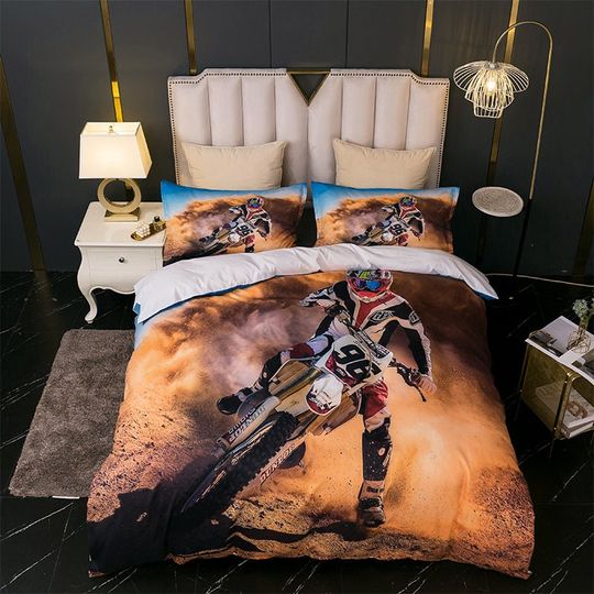 Discover 3D Motor Duvet Cover Set, Desert Quilt Cover, Motocross and Sports Bedding Set