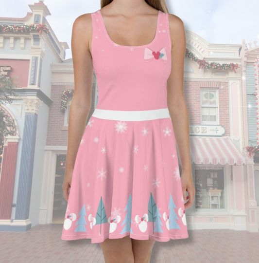 Discover Disney Christmas Dress for Women, Snowflake Minnie Mouse Holiday Skater Dress
