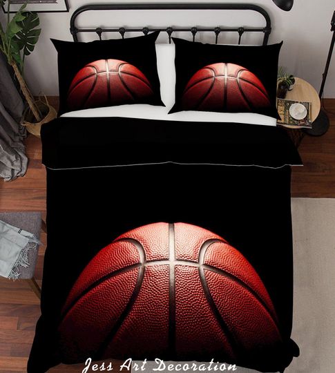 Discover 3D Basketball Duvet Cover Set, Black & Brown Bedding, Queen Size, Boy's Bedroom Decor