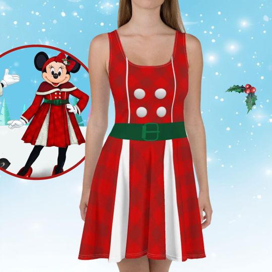 Discover Disney Minnie Mouse Christmas Skater Dress for Women, Holiday Cosplay Dress, Mickey Mouse Couples Dress