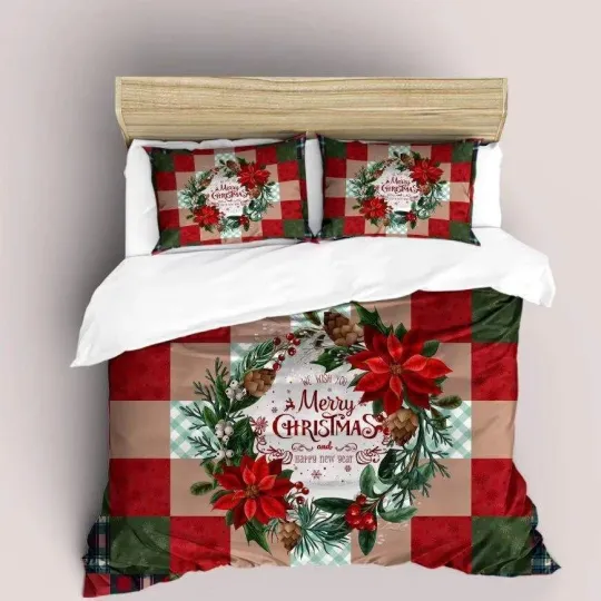 Discover 3D Christmas Floral Quilt Cover Set Duvet Cover Bedding Pillowcases