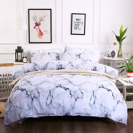 Discover 3D Marble Texture Duvet Cover Set, White Quilt Cover, Stone Bedding Set, Natural Doona Cover, Luxury Queen & King Bedding